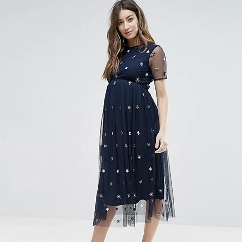 M-Maya Maternity, M, s/s poly embellished dress